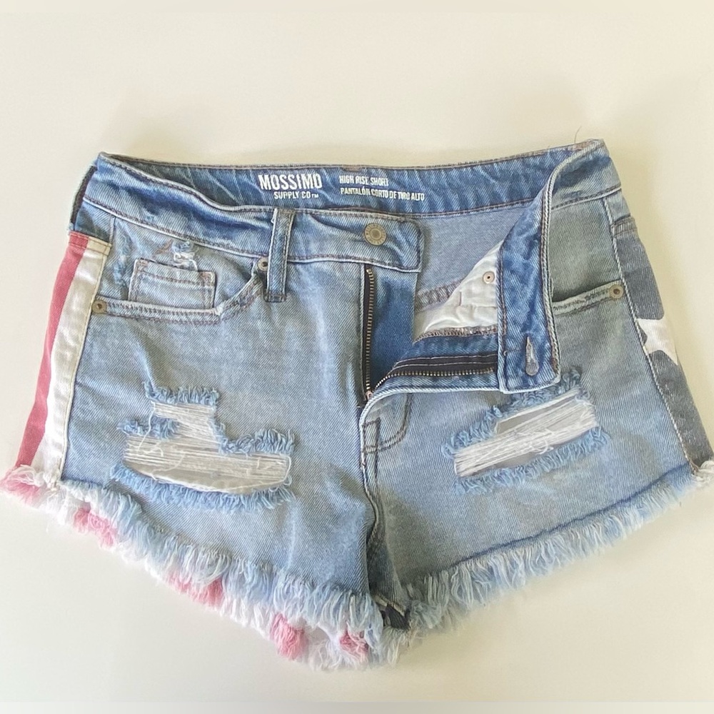 Mossimo American Flag High-Rise Distressed Frayed Jean Shorts, Sz 2/26 - Picture 5 of 7
